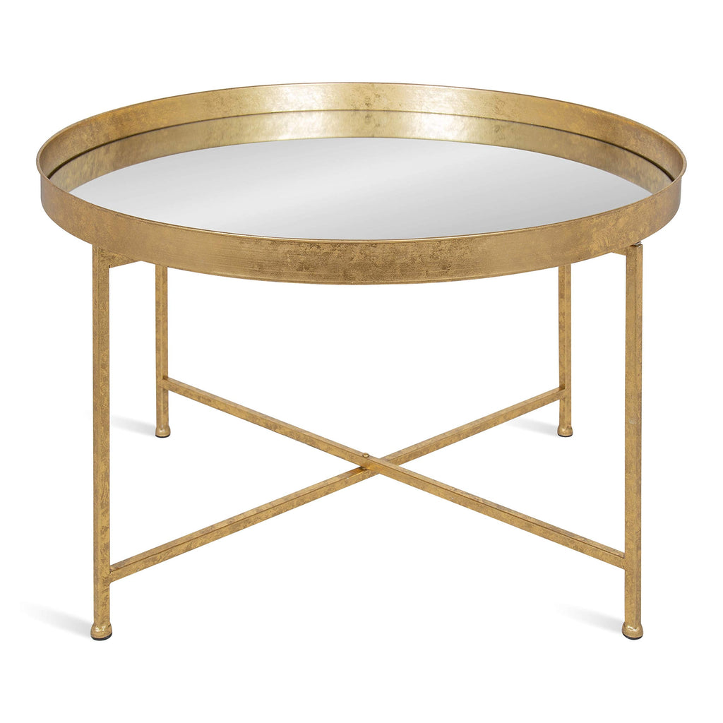 Kate and Laurel Celia Modern Round Coffee Table; 28 x 28 x 19; Black and Gold; Coffee Table for Living Room Decor; Storage; and Display