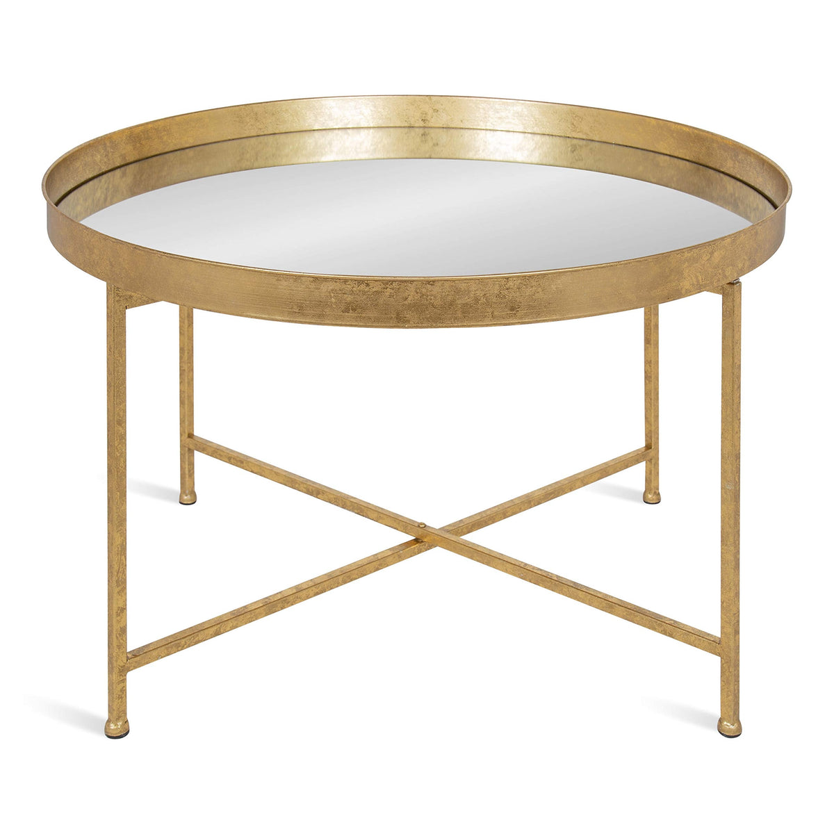 Kate and Laurel Celia Modern Round Coffee Table; 28 x 28 x 19; Black and Gold; Coffee Table for Living Room Decor; Storage; and Display