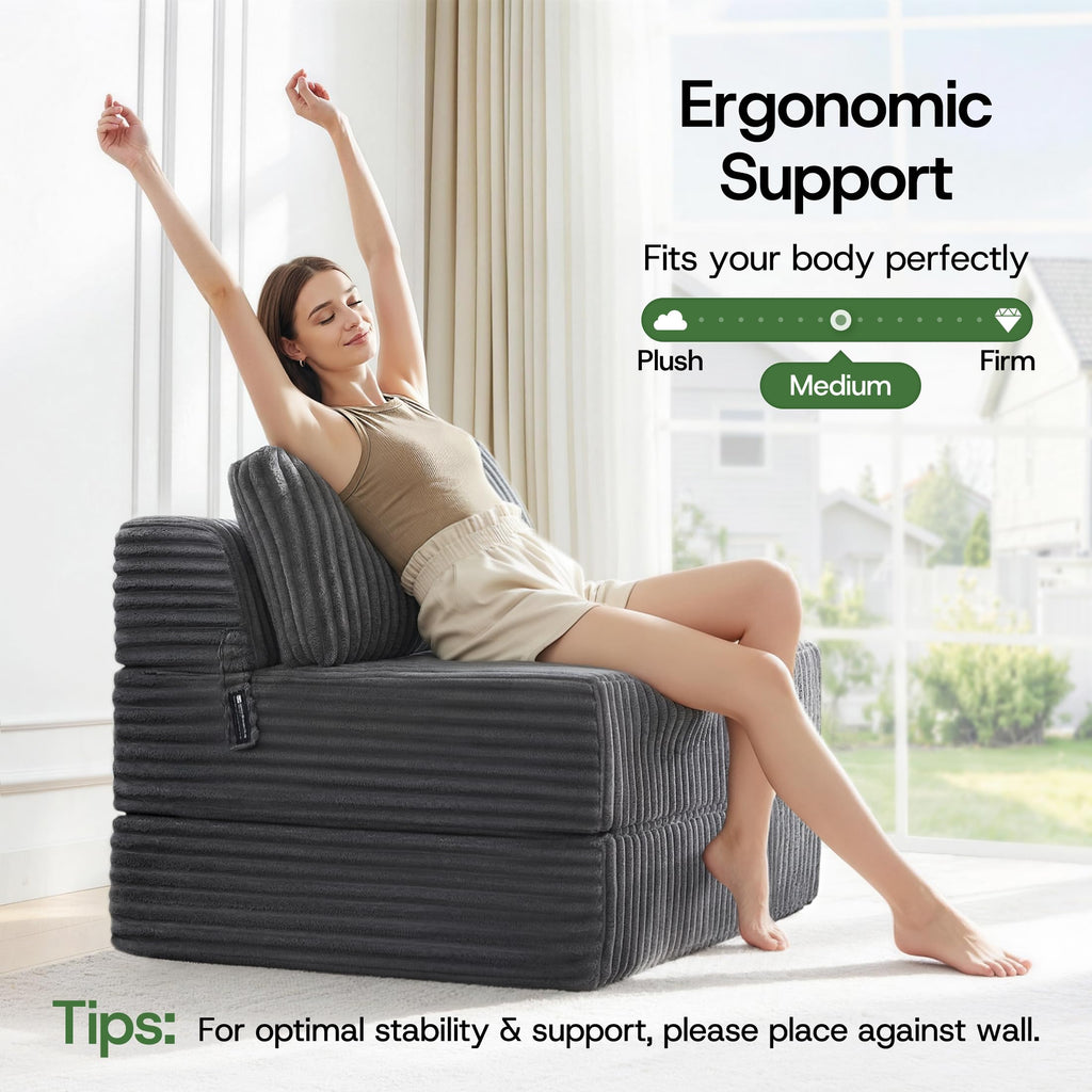 Folding Sofa Bed Convertible 4 in 1 Sleeper Chair Black Single