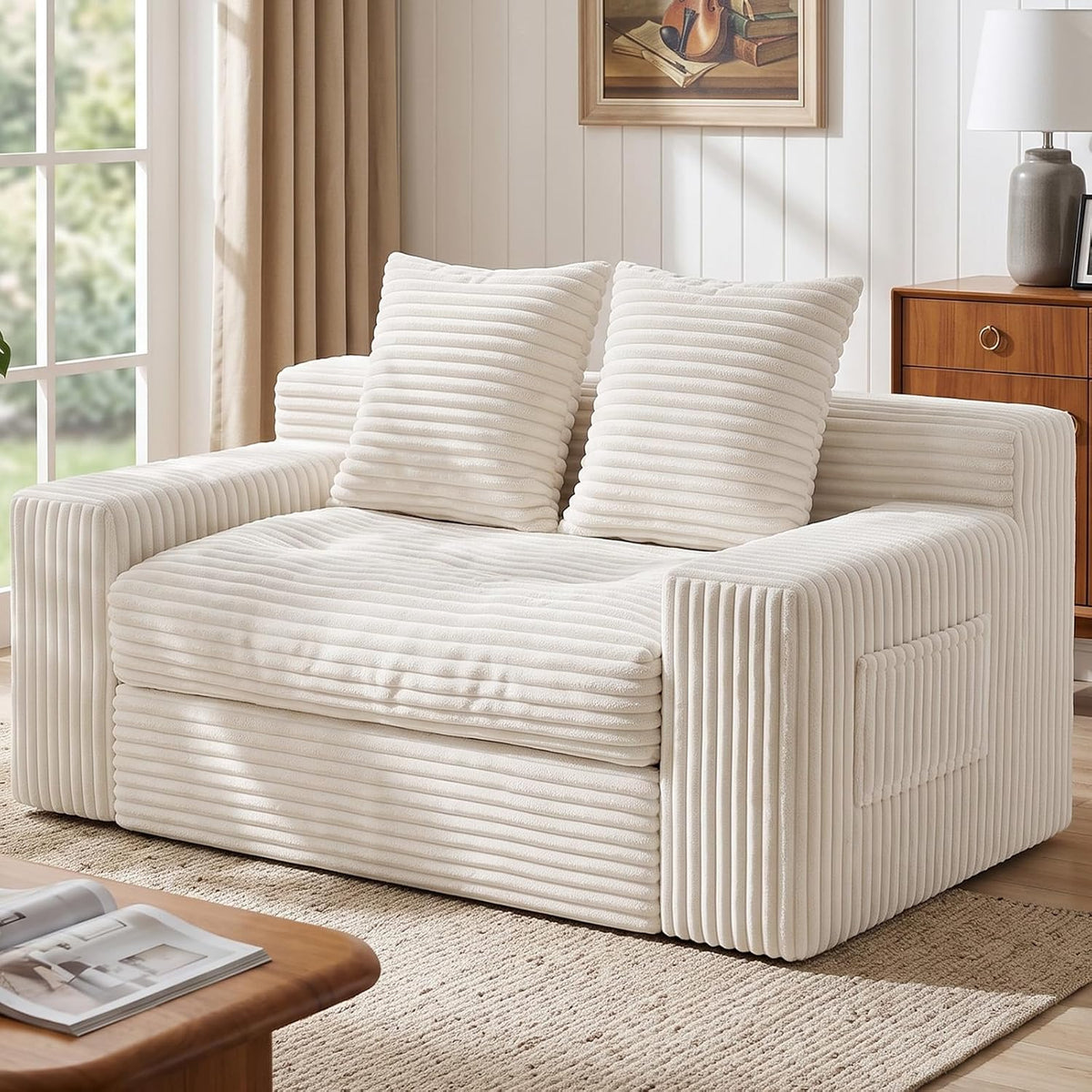 Boneless Couches for Living Room, 2 Seater Boneless Loveseat Sofa, Premium Memory Foam Couch in a Box, Cozy Bean Bag Couch, Lazy Floor Sofa & Loveseat for Bedroom Office Lounge Apartment,Beige