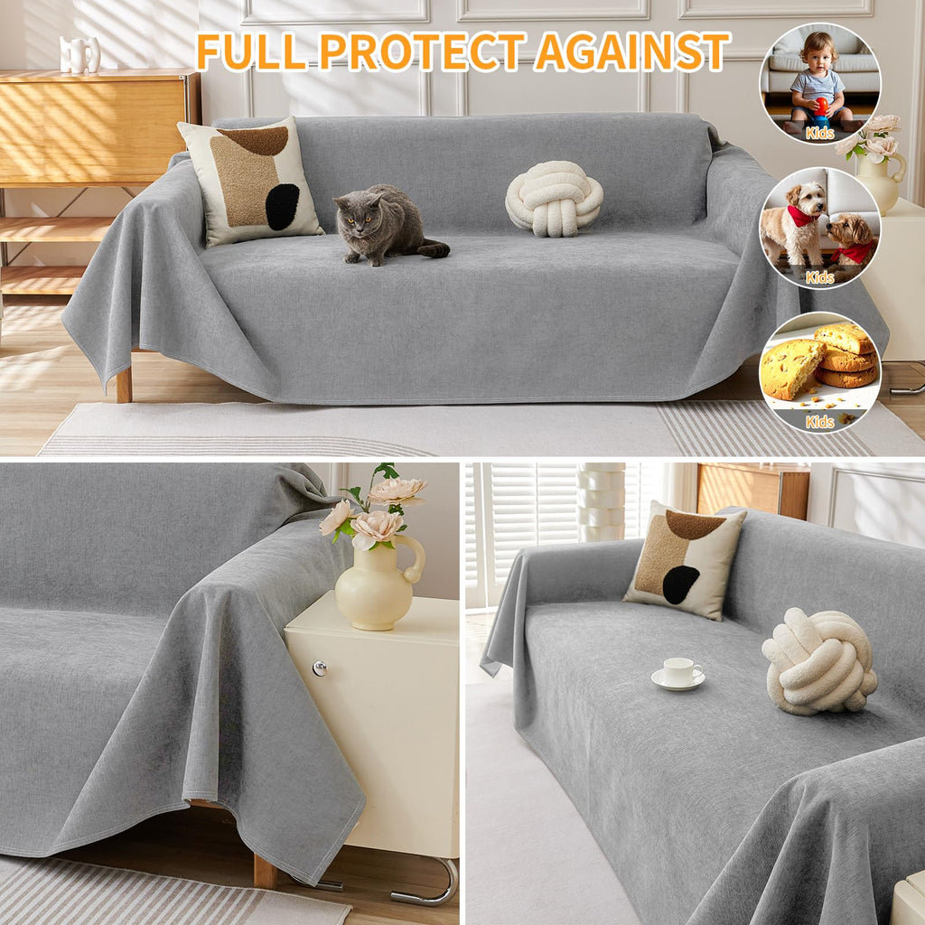 Deep Dream Cat-Scratch Resistant Couch Cover, Waterproof Sofa Cover for 3 Cushion Couch Washable, Pet Friendly Couch Protectors Anti Slip Thickened Sofa Slipcovers for Dogs Pets, 91" x 150", Brown