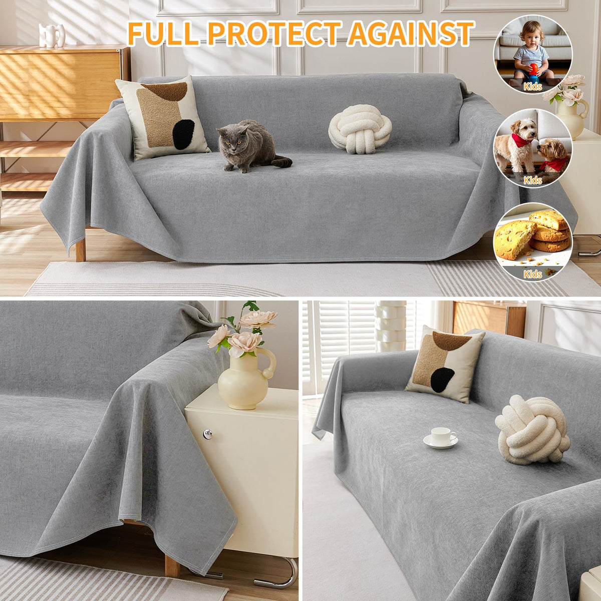 Deep Dream Cat-Scratch Resistant Couch Cover, Waterproof Sofa Cover for 3 Cushion Couch Washable, Pet Friendly Couch Protectors Anti Slip Thickened Sofa Slipcovers for Dogs Pets, 91" x 150", Brown