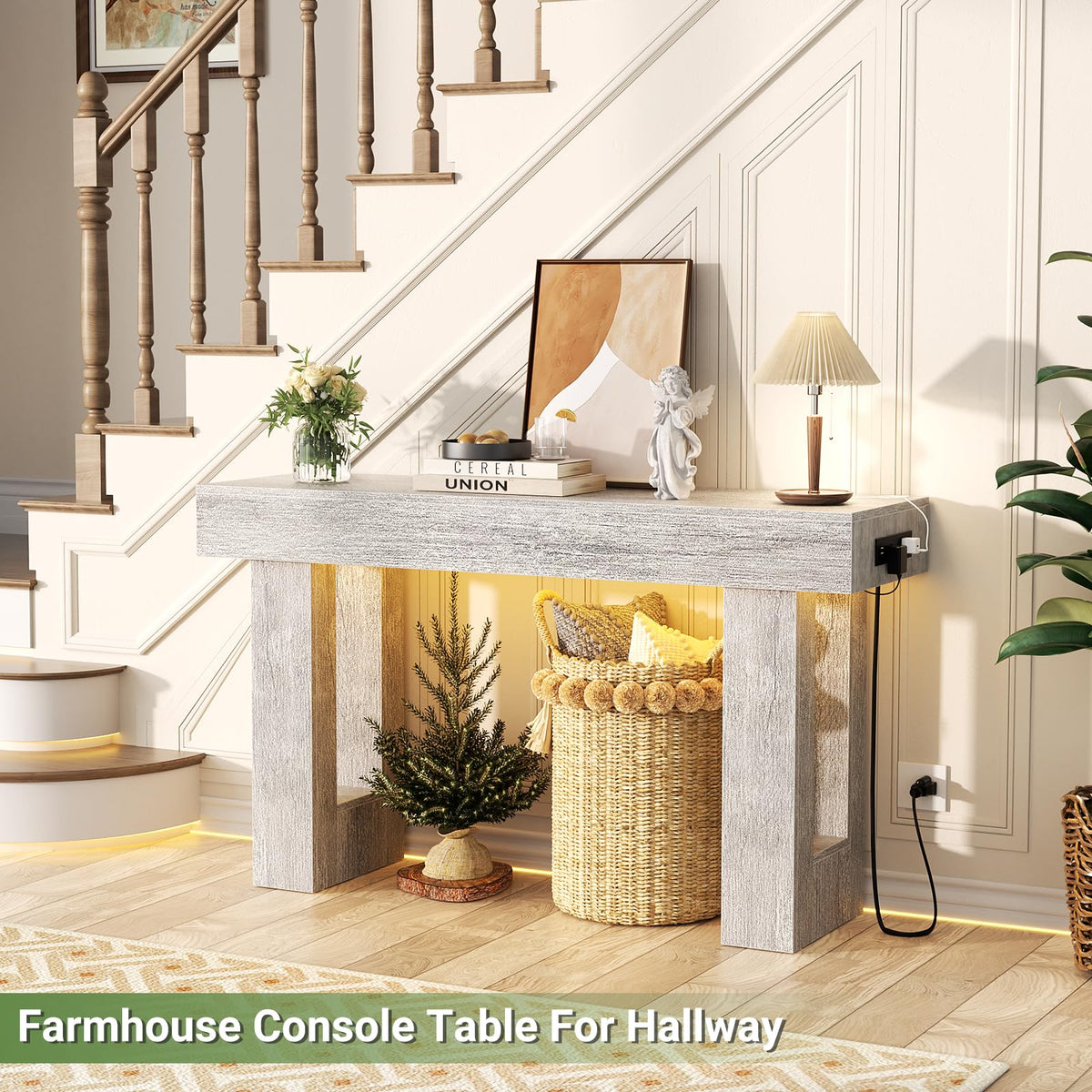 Unikito 63" Console Table with Sensor Light & AC Outlets with USB-C Ports