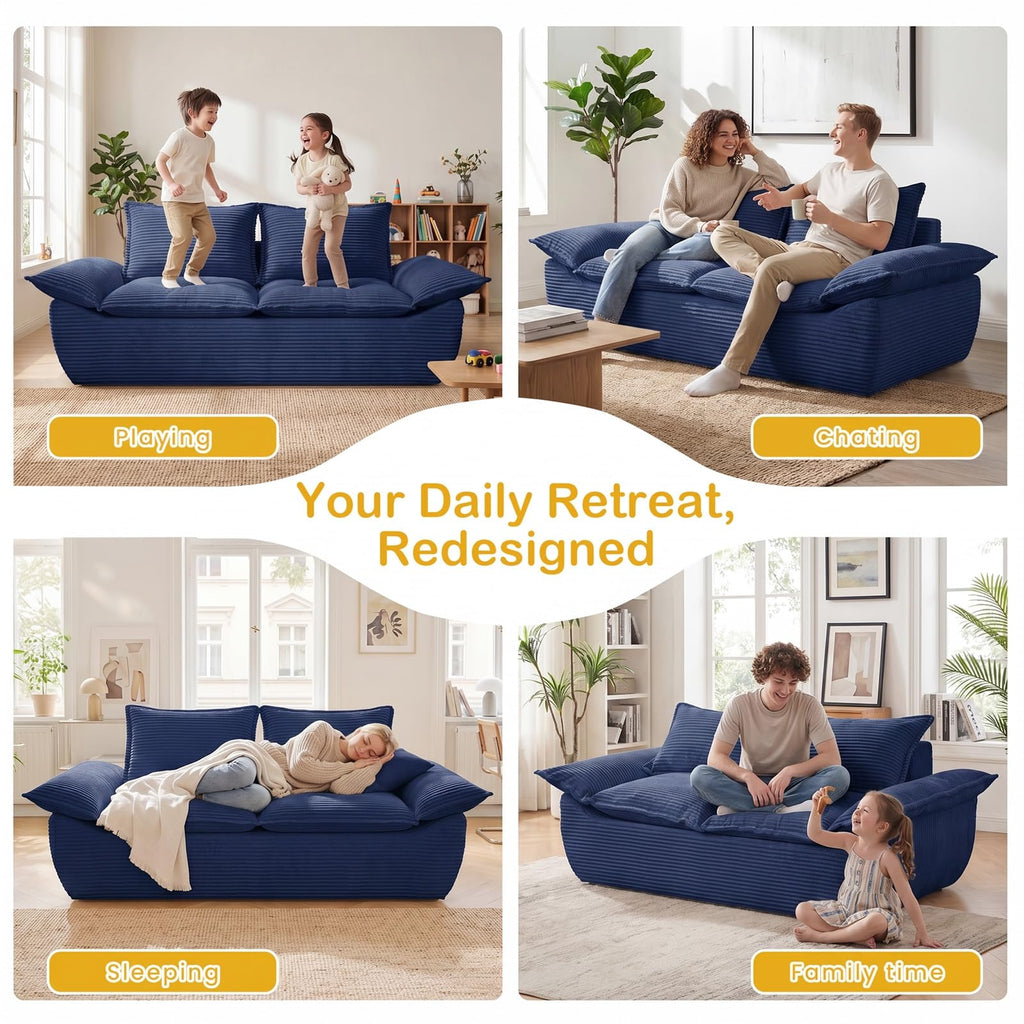 56" Boneless Loveseat, 2-Seater Black Boneless Sofa with Removable Cushions & 2 Pillows, Small Mini Couch Boneless Foam Sofa for Living Room, Apartments, & Office