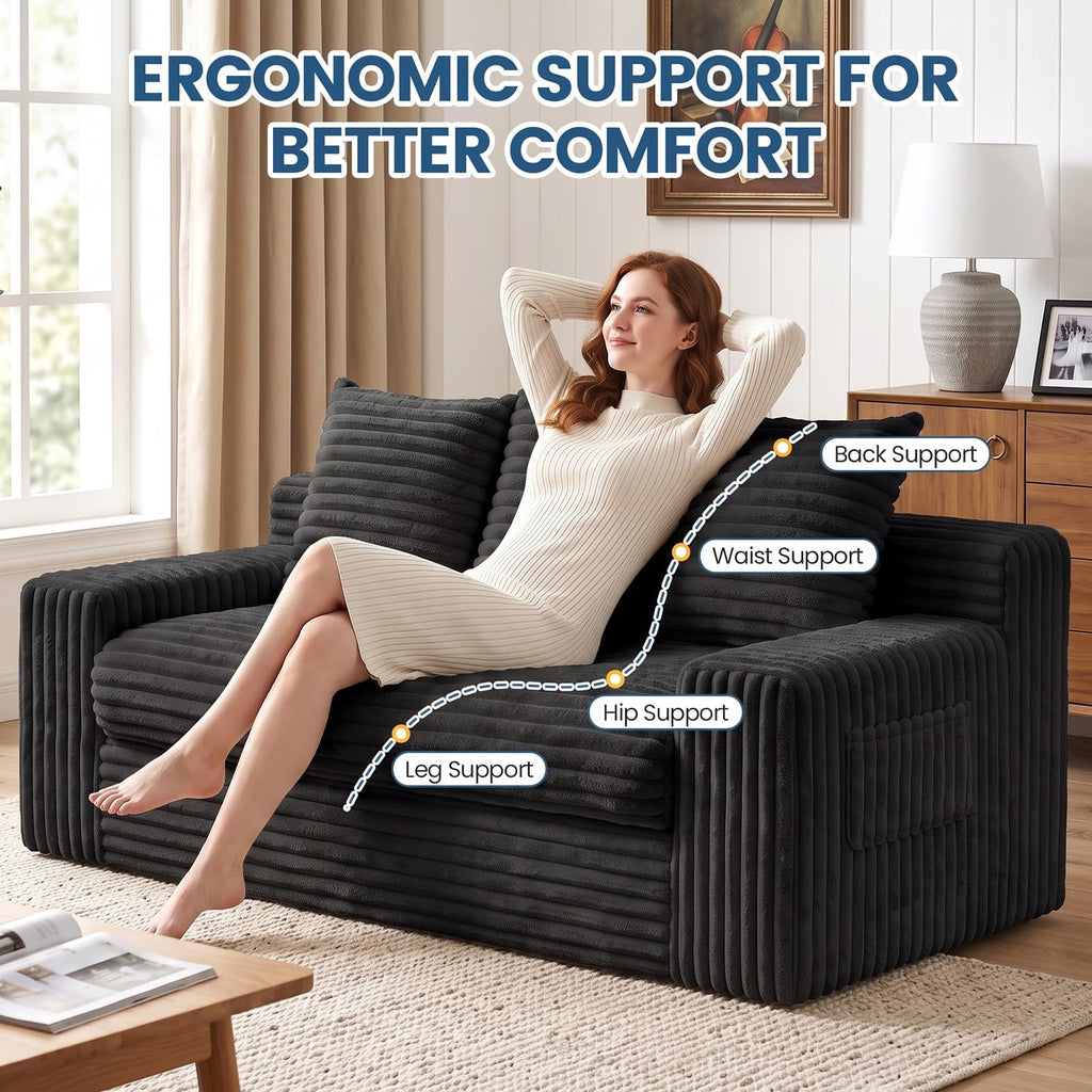 Boneless Couches for Living Room, 2 Seater Boneless Loveseat Sofa, Premium Memory Foam Couch in a Box, Cozy Bean Bag Couch, Lazy Floor Sofa & Loveseat for Bedroom Office Lounge Apartment,Beige