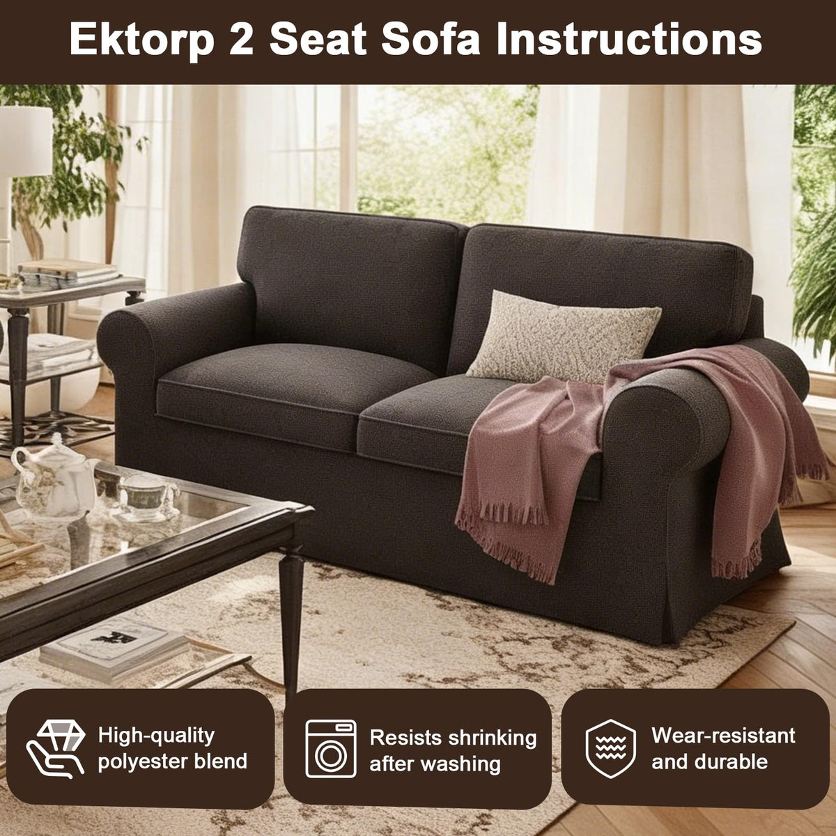 Ektorp 3 Seat Sofa Cover Slipcover Replacement Made for IKEA Ektorp 3 Seat Sofa Cover, Couch Cover Not Include The Sofa Body,Khaki