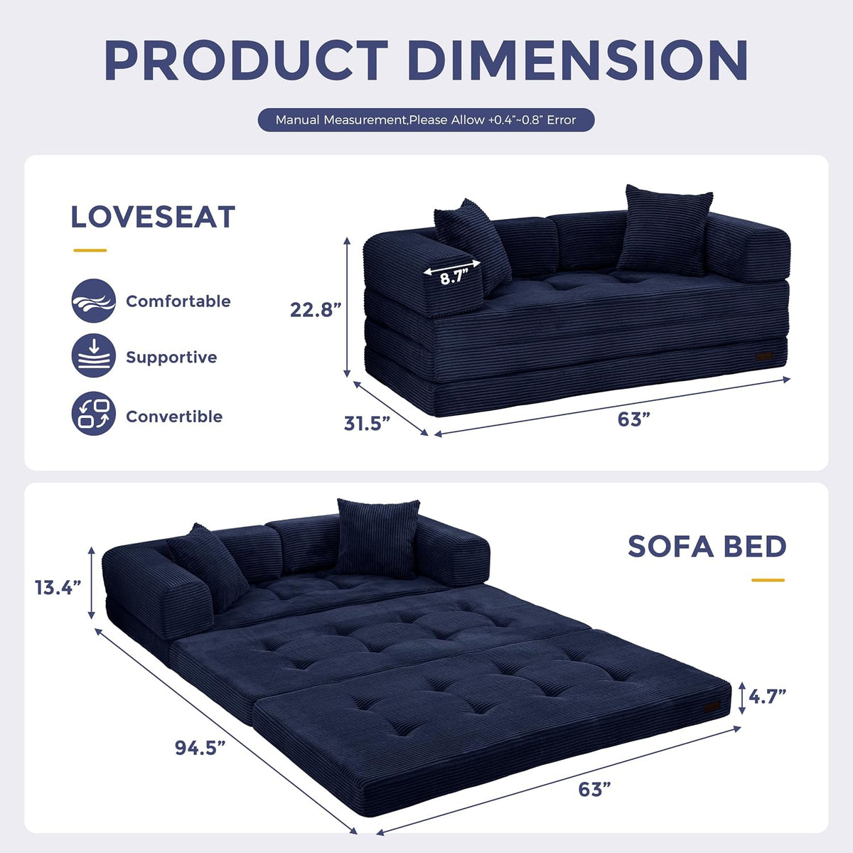 MAXYOYO Convertible Sofa Bed, Floor Sofa Couch with L-Shaped Backrest