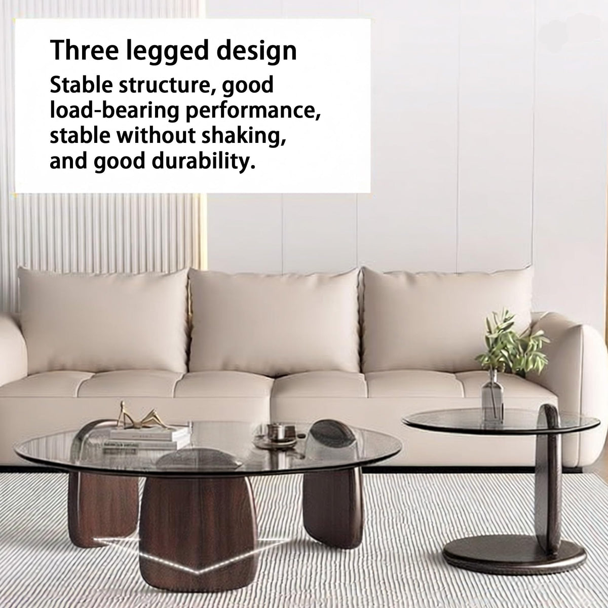 EASYSOUL Modern Round Coffee Table with Glass Top, 27.56" D x 27.56" W x 14.69" H, Circular Tea Tables for Living Room Home Office Industrial Cocktail Tables (Walunt-Clear Glass/27.56")