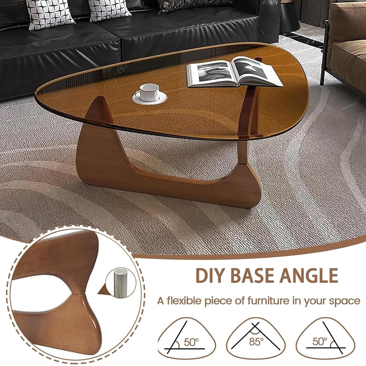 Mid Century Modern Coffee Table, Triangle Glass Coffee Table