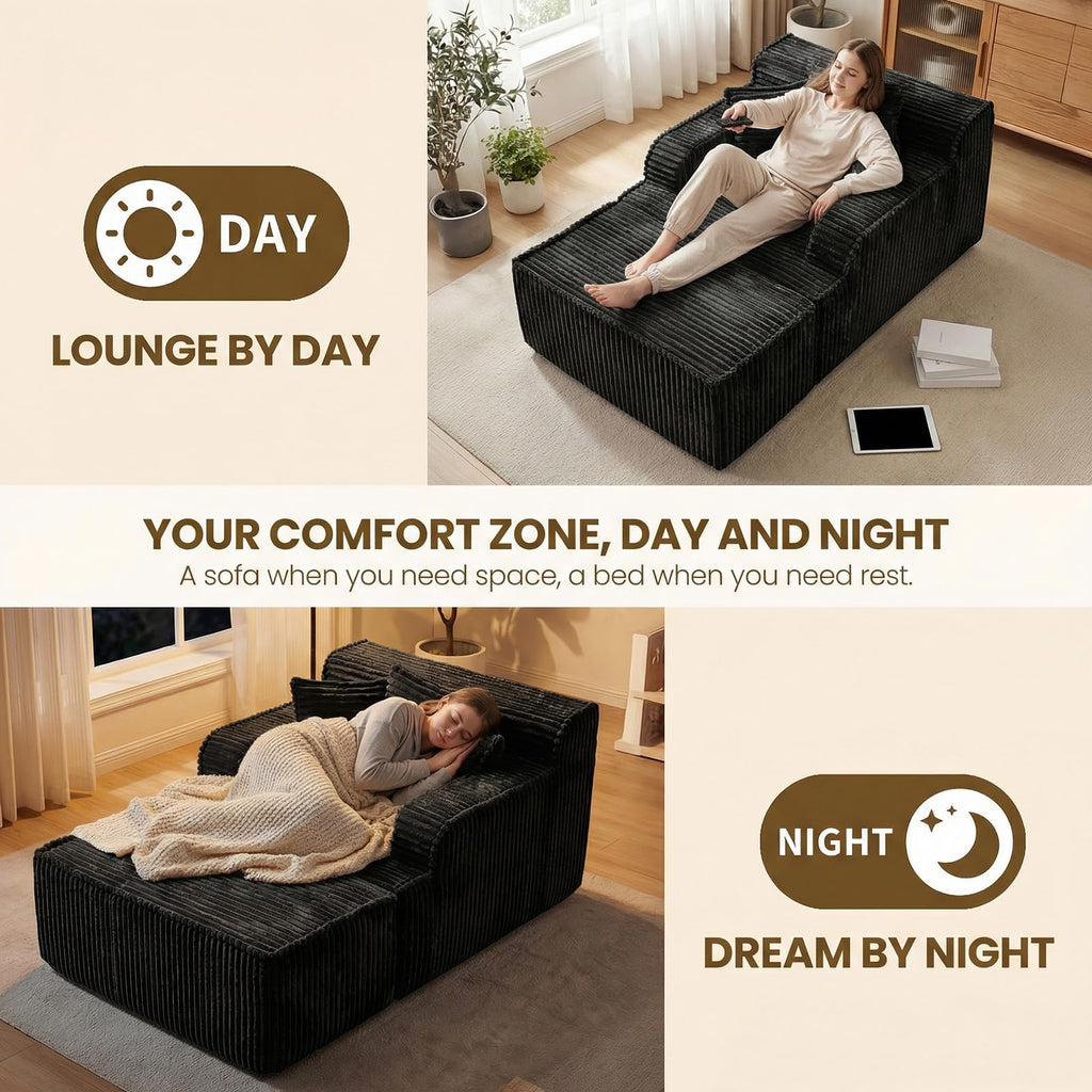 Chaise Lounge Chair Indoor,Boneless Chair with Ottoman,Comfy Reading Chair for Adults,Small Sofa Bed Couch for Living Room,Single Sleeper Chair Bed,Beige