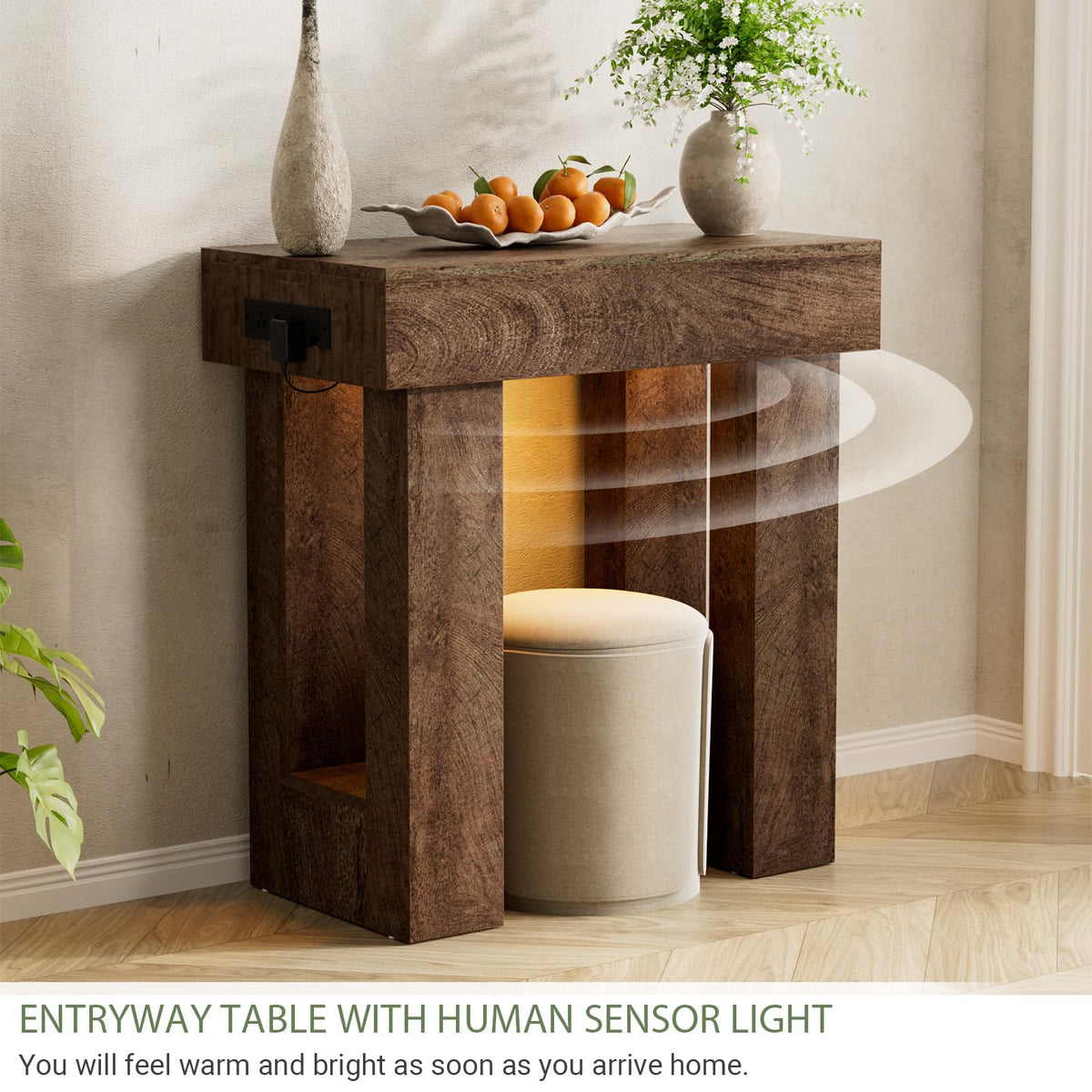 Unikito 63" Console Table with Sensor Light & AC Outlets with USB-C Ports