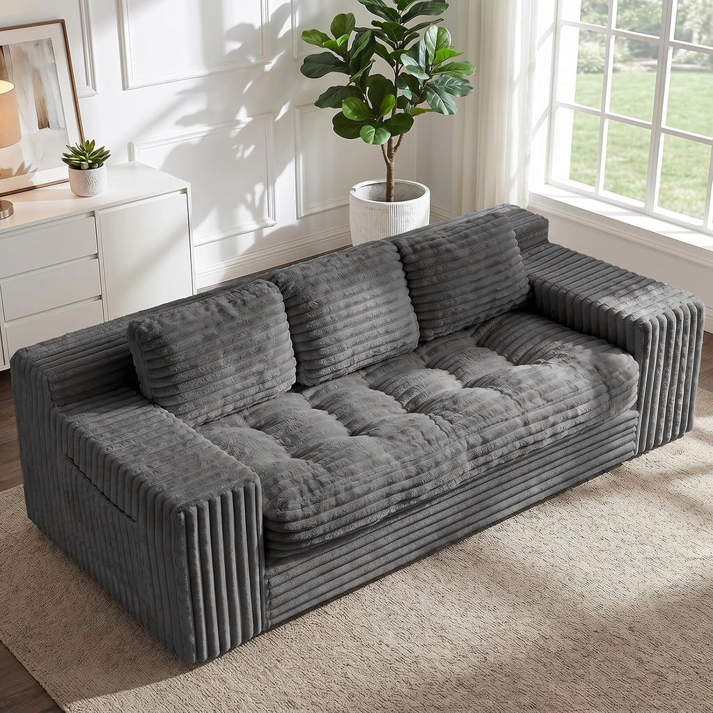 Boneless Couch, Cloud Loveseat Sofa Corduroy Couch in a Box, Upholstered Boneless 3 Seater Couch for Living Room Bedroom Office Apartment