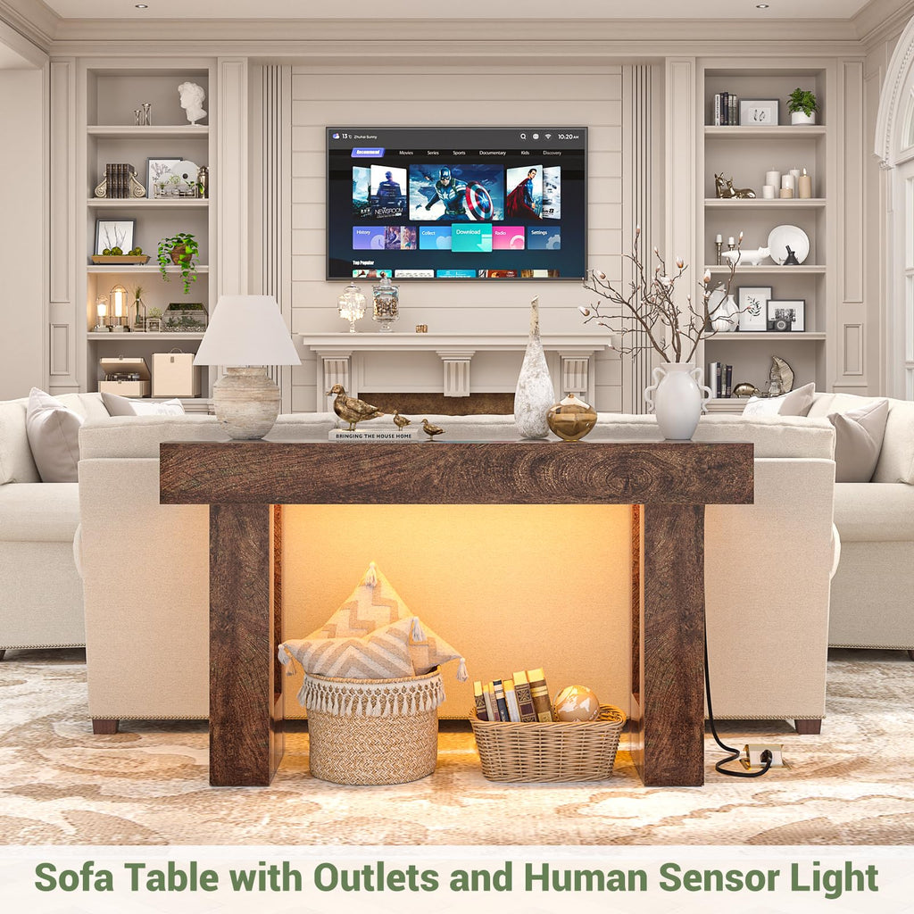Unikito 63" Console Table with Sensor Light & AC Outlets with USB-C Ports