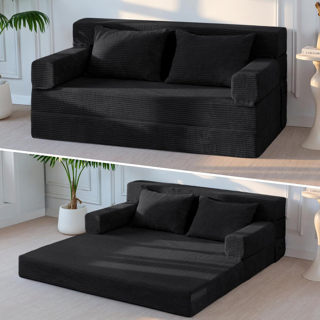 BYBYME Convertible Sofa Bed, 6â Thick 3-Folding Floor Sofa, 53â Loveseat