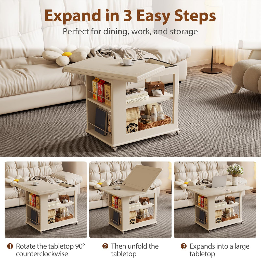 Expandable Coffee Table with Hidden Storage and Adjustable Shelves Walnut