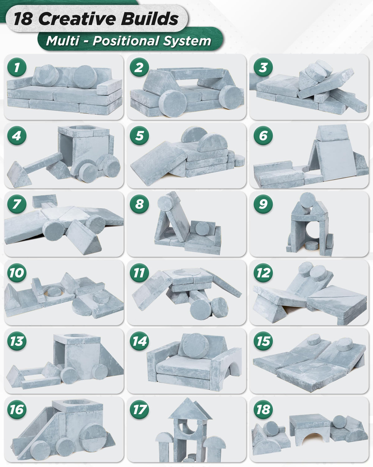 Lunix Modular Kids Play Couch, 14-Piece Fort Building & Climbing Foam Set