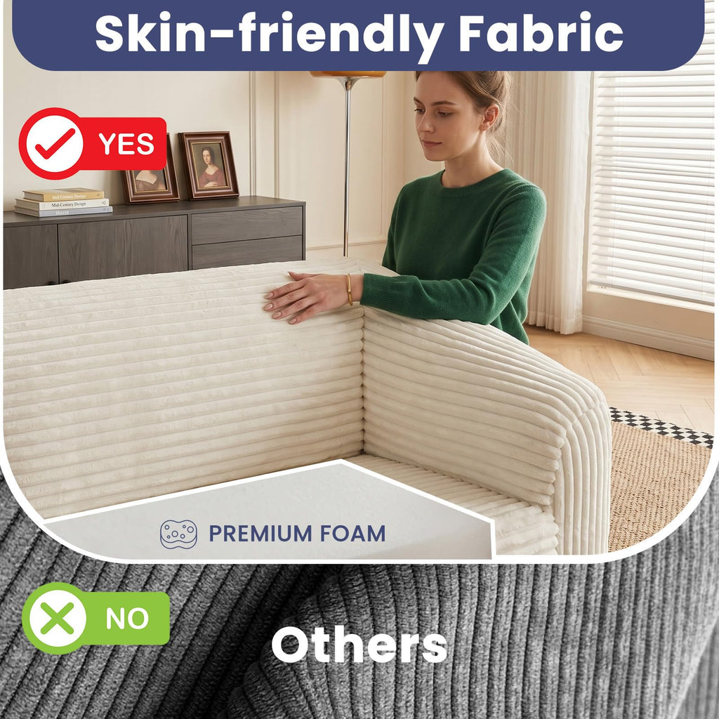 JUIKURY Convertible Sofa Bed, 3-in-1 Foldable Loveseat Couch with Armrest, Corduroy Floor Sofa & Sleeper Bed, No Assembly High-Density Foam Futon Mattress for Living Room, Small Apartment, Dorm
