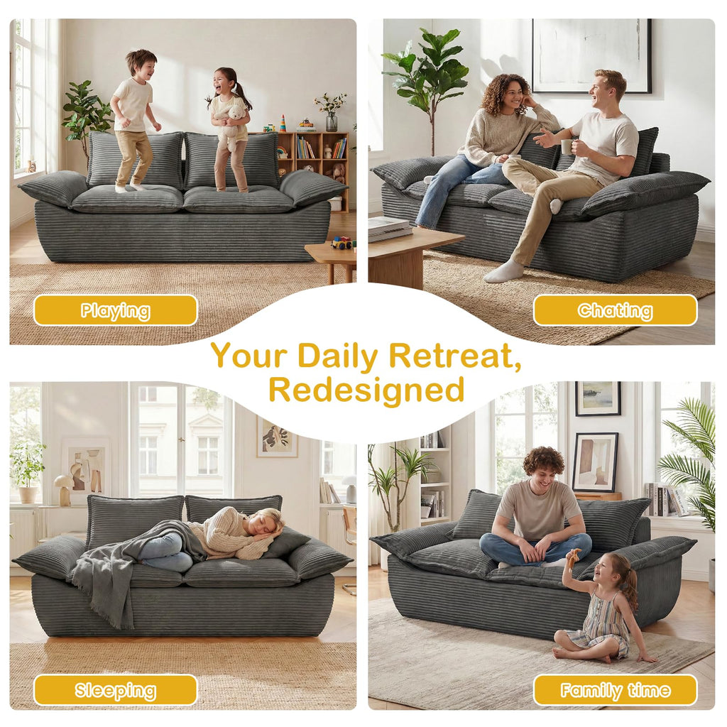 56" Boneless Loveseat, 2-Seater Black Boneless Sofa with Removable Cushions & 2 Pillows, Small Mini Couch Boneless Foam Sofa for Living Room, Apartments, & Office