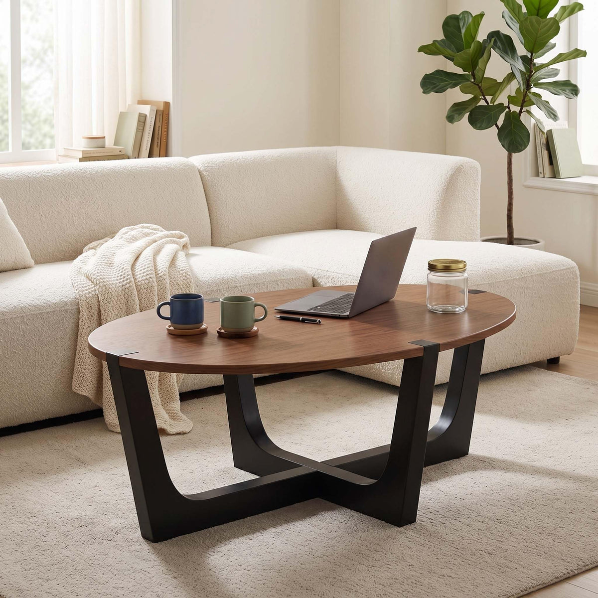 31.5" Round Wood Coffee Table, Mid-Century Modern, Walnut