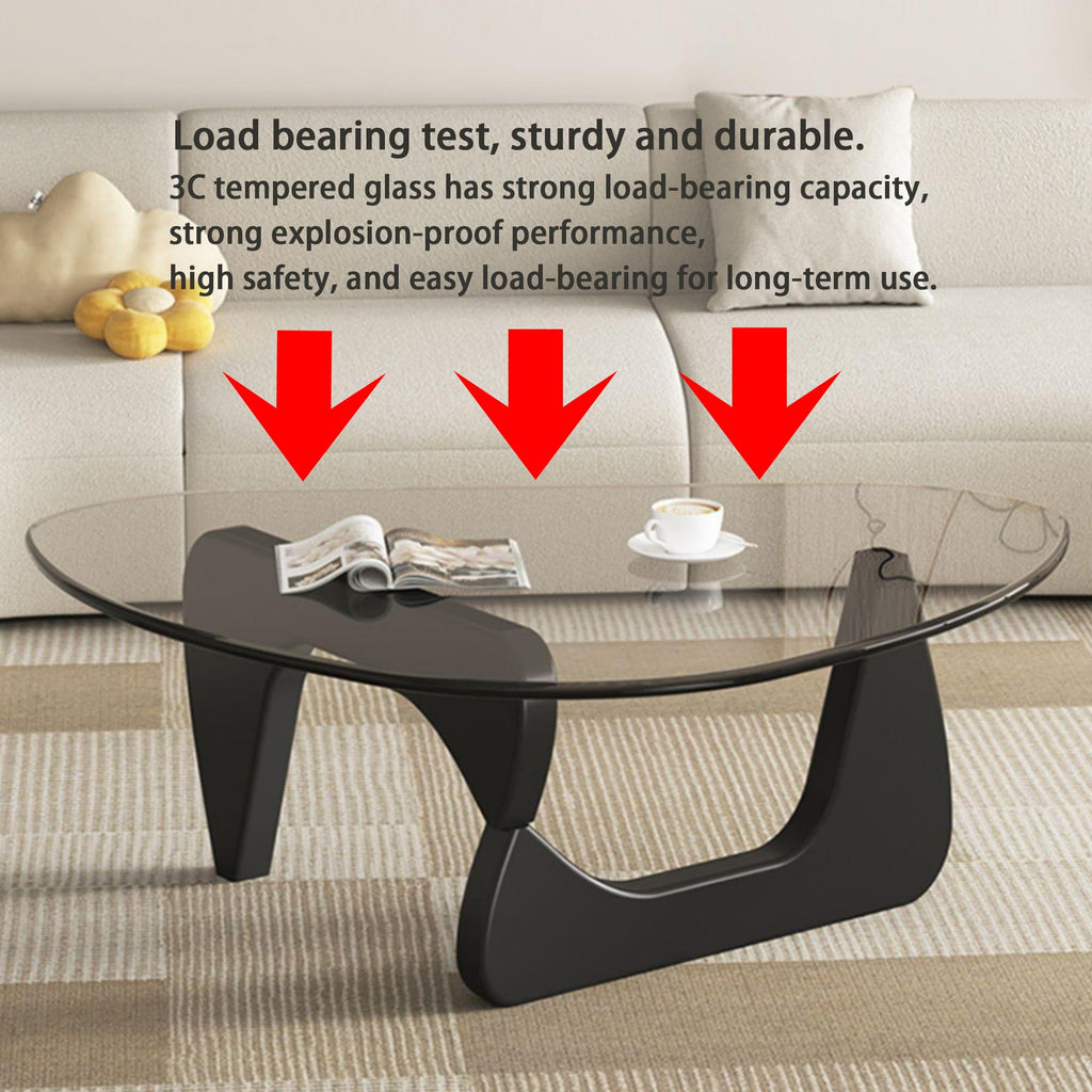 EASYSOUL Modern Glass Coffee Table, 32.68" D x 22.44" W x 15.75" H, Abstract Round Tea Tables for Living Room Home Office Industrial Cocktail Tables (Walnut-Brown Glass, 32.68")