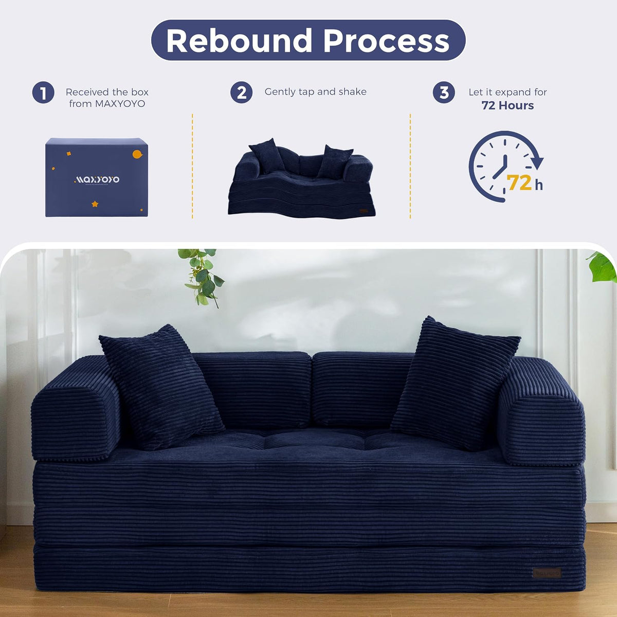 MAXYOYO Convertible Sofa Bed, Floor Sofa Couch with L-Shaped Backrest