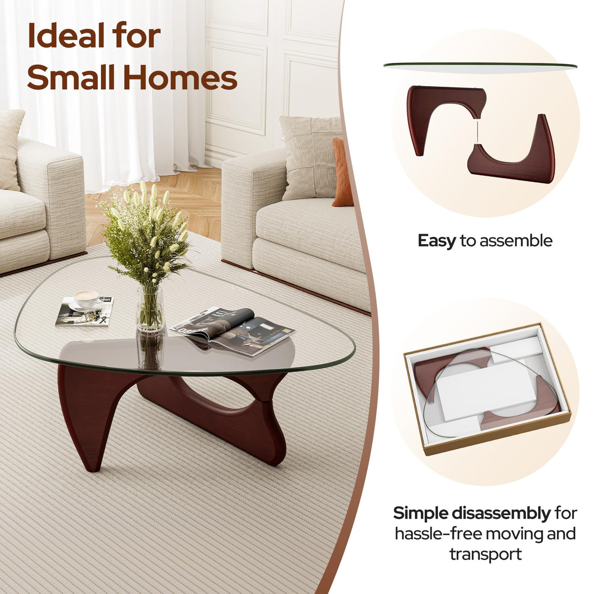 Modern Glass Coffee Table, Mid Century Triangle Coffee Table for Living Room Bedroom Reception Office Tables