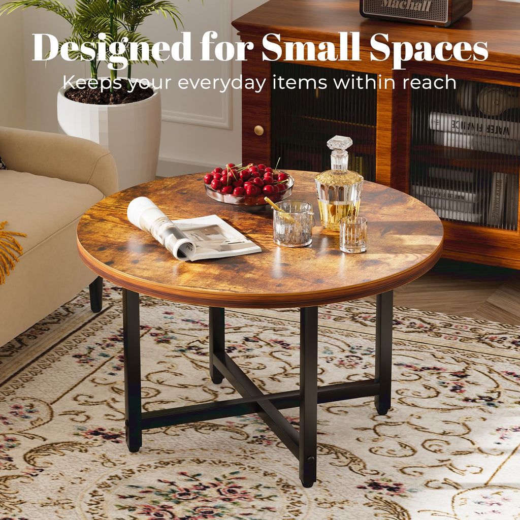 Coffee Tables for Living Room, 27.6" Round Coffee Table, Black Coffee Table