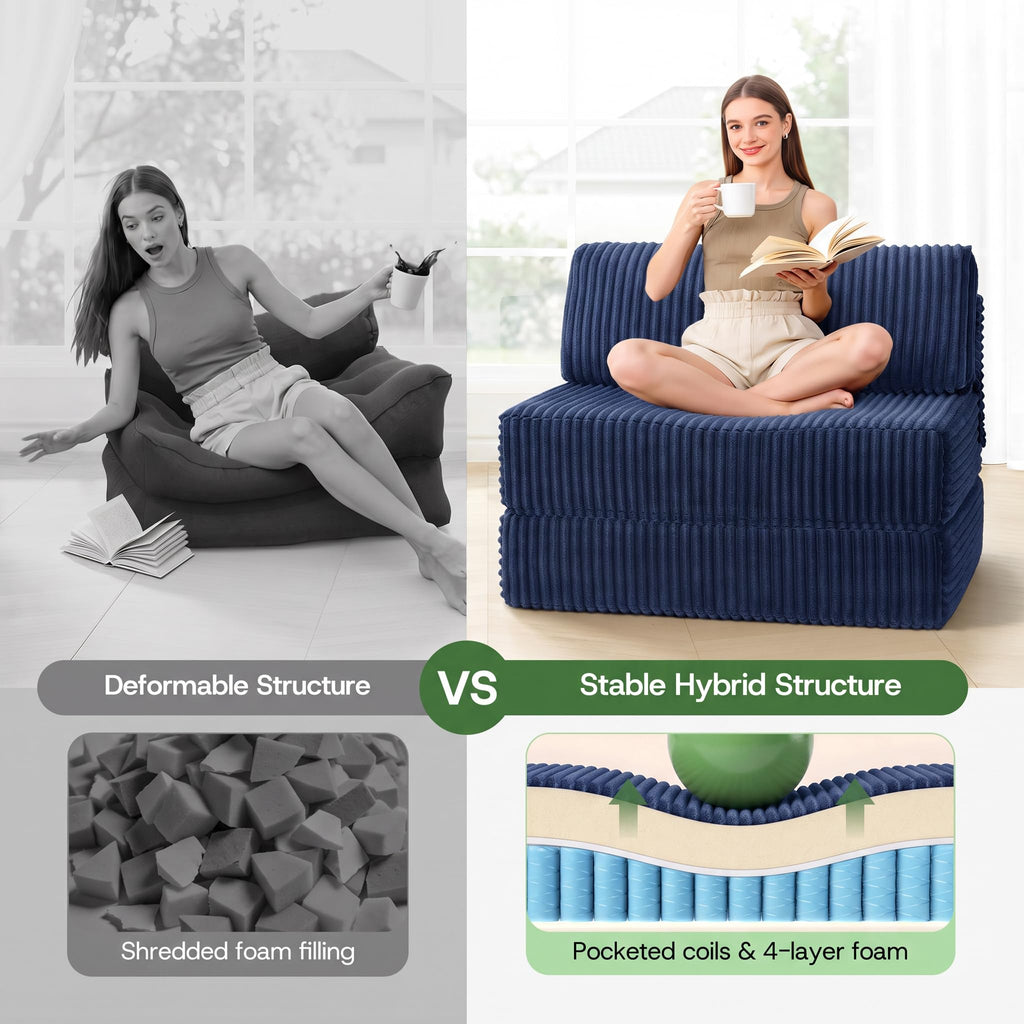 Folding Sofa Bed Convertible 4 in 1 Sleeper Chair Black Single