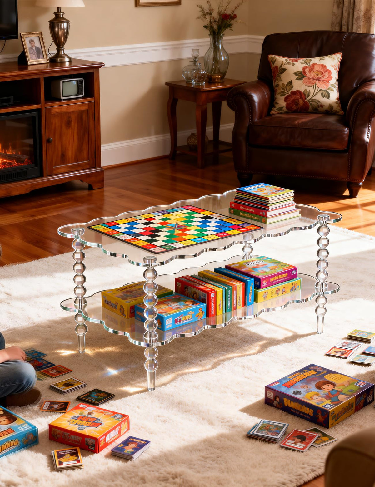 Acrylic Coffee Table, 2-Tier Living Room Table with Storage, Center Table Mid-Modern Century for Living Room, Easy to Assemble (Green, 37.8âÃ23.6âÃ15.7â)