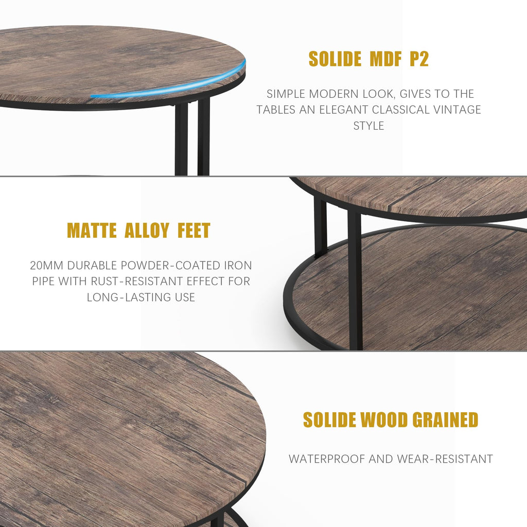 NSdirect Round Coffee Table,36" Coffee Table for Living Room,2-Tier Rustic Wood Desktop with Storage Shelf Modern Design Home Furniture(Light Walnut)