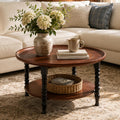 Saint Mossi French Country Coffee Table for Living Room, Mid-Century Modern Round Coffee Table, 2-Tier Wood Center Table, Wanlut Wood Top and French Style Table Legs