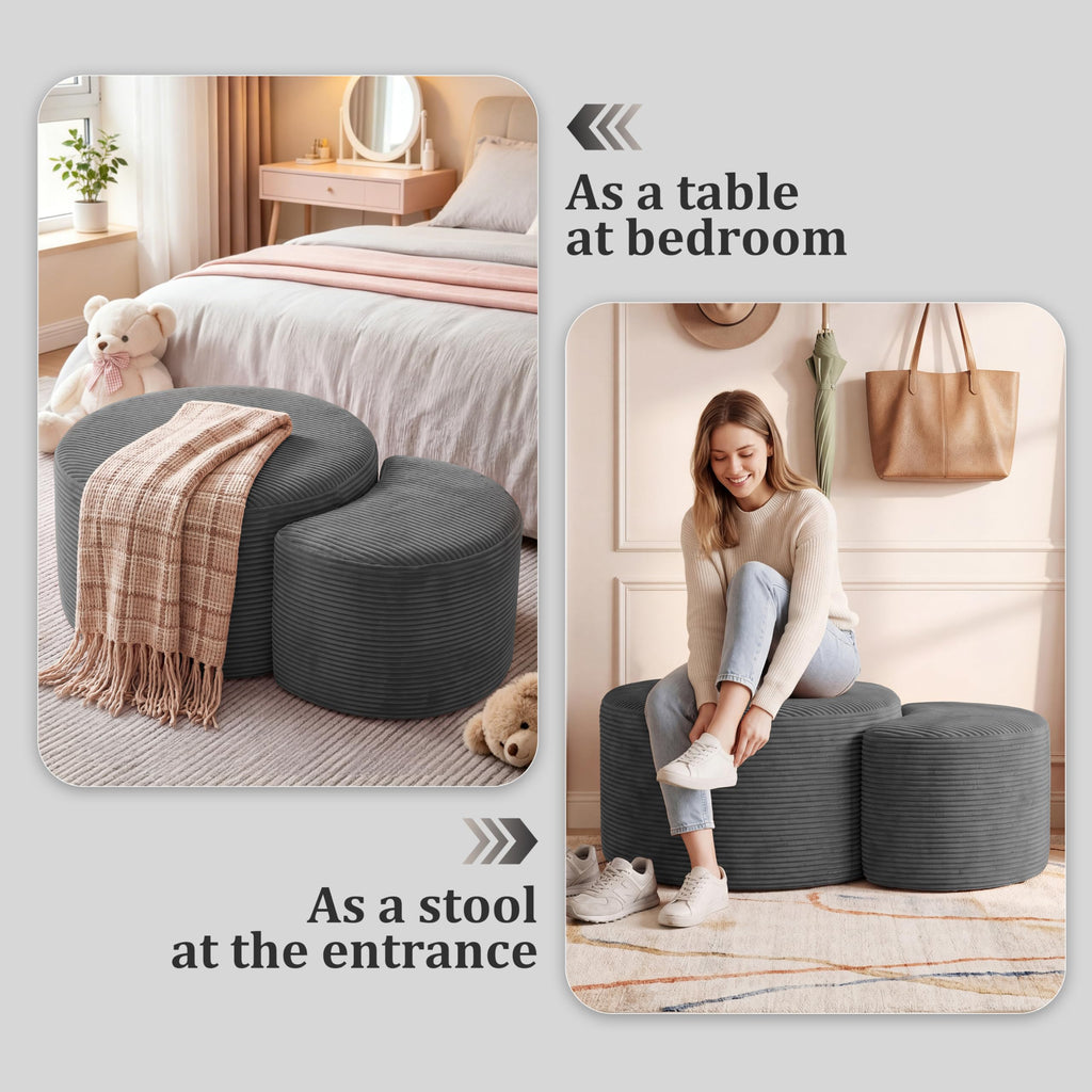 BSHOMGI Nesting Coffee Table Set of 2,Corduroy Ottoman Soft Foot Rest Movable LargePouf Footstool for Living Room Sofa Couch Bedroom Entryway and Small Spaces No Assembly (Blue, 32"+17")