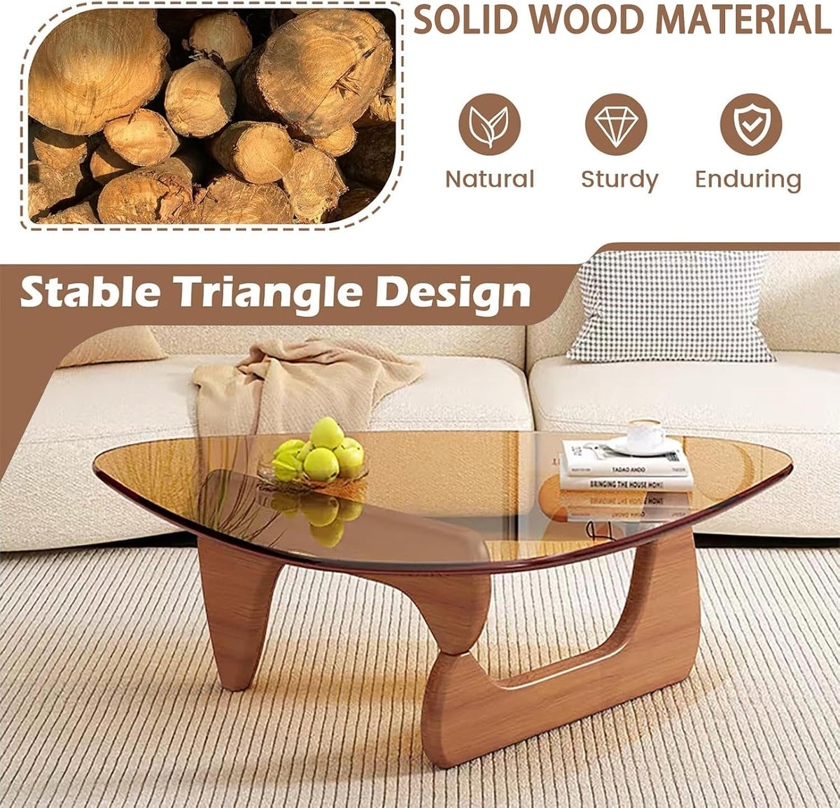 Mid Century Modern Coffee Table, Triangle Glass Coffee Table