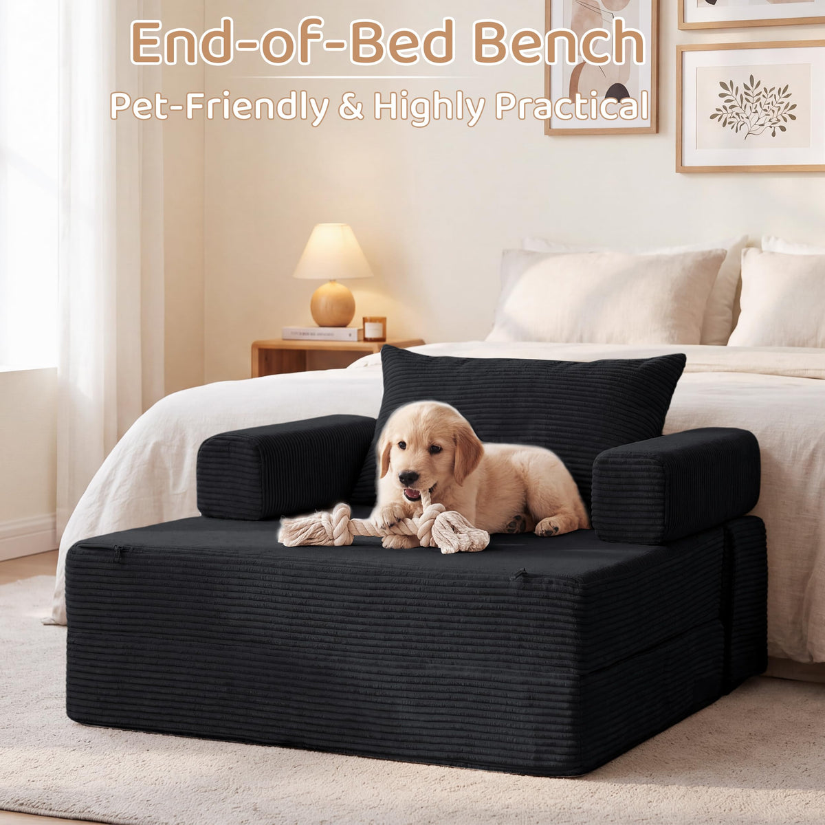 BYBYME Convertible Sofa Bed, 6â Thick 3-Folding Floor Sofa, 53â Loveseat