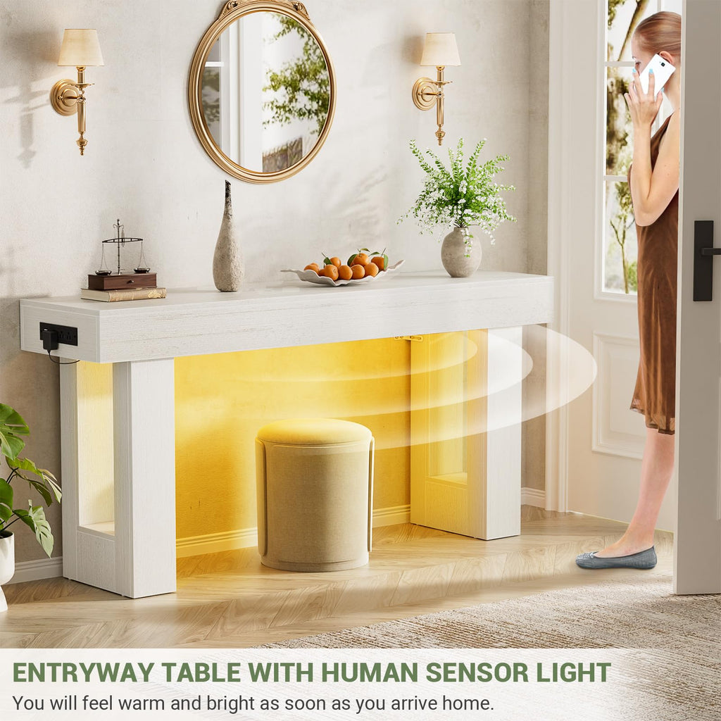 Unikito 63" Console Table with Sensor Light & AC Outlets with USB-C Ports
