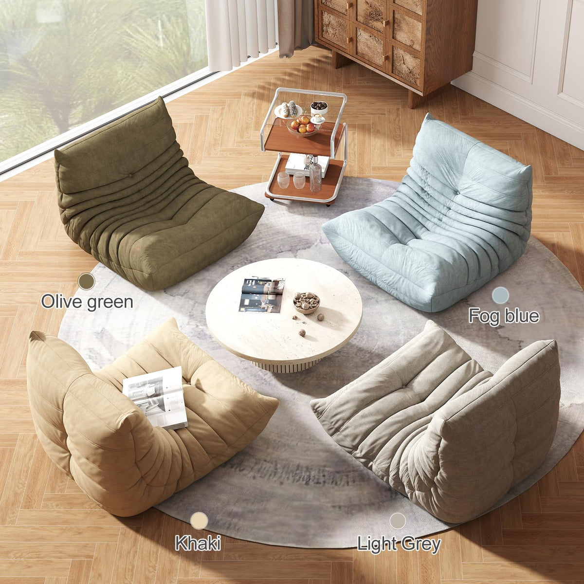 Full Foam 3-Seater Sofa, Bean Bag Floor Couch for Adults, Waterproof Fabric