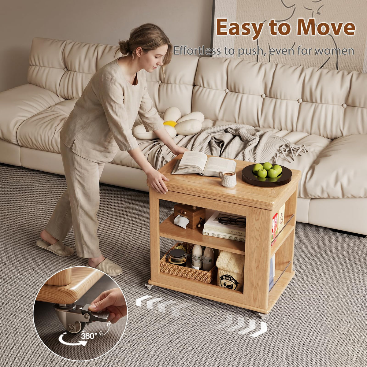 Expandable Coffee Table with Hidden Storage and Adjustable Shelves Walnut