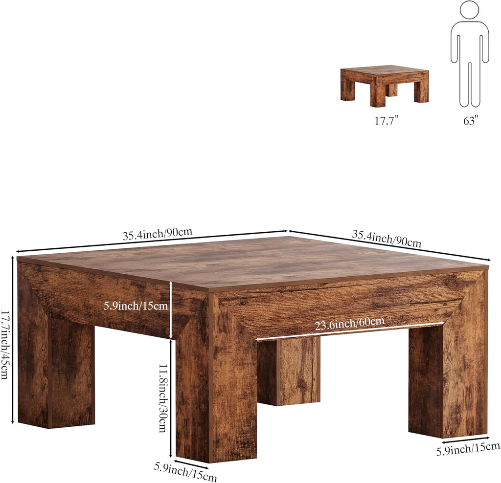 LUMTOK 35" inch Wooden Square Coffee Table for Living Room,Modern Farmhouse