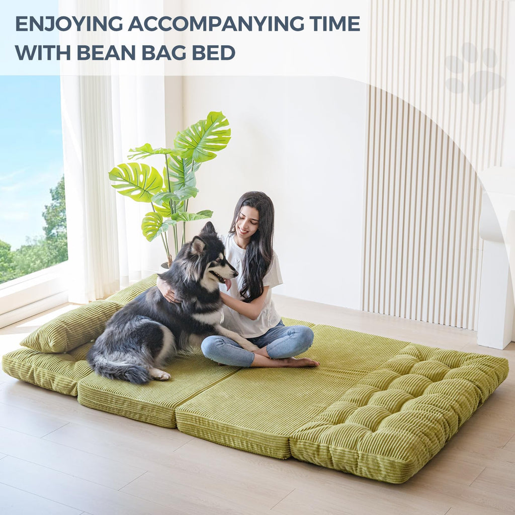 MAXYOYO Folding Sofa Bed, Extra Thick and Long Floor Sofa Convertible Chair with Washable Cover, Floor Couch Lounge Bean Bag Bed for Living Room, Dark Grey, 54x91 Inch