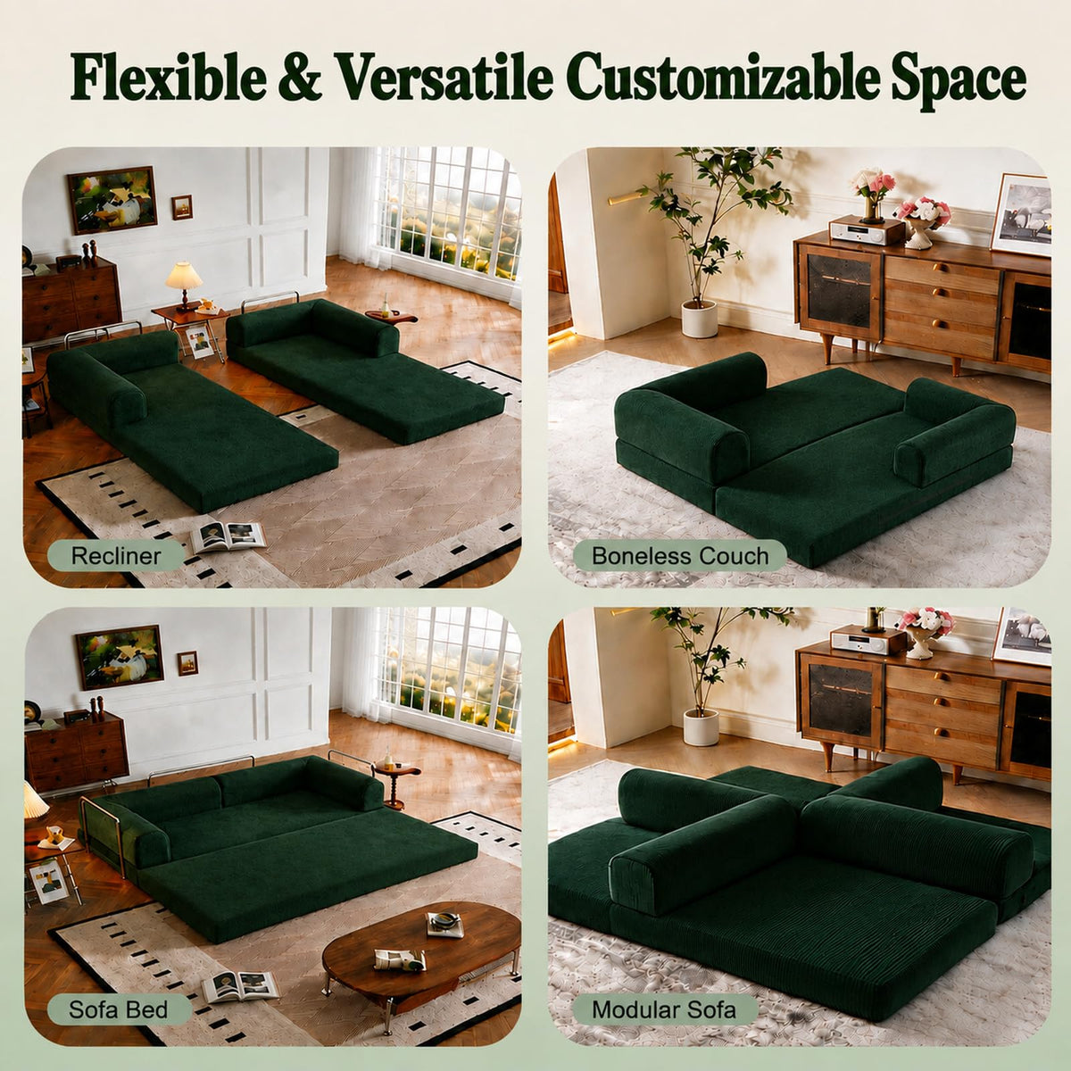 WHGBJA 79" 5 in 1 Convertible Sofa Bed Couch, Modular Sectional, Loveseat