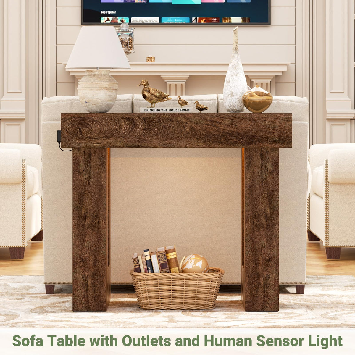Unikito 63" Console Table with Sensor Light & AC Outlets with USB-C Ports