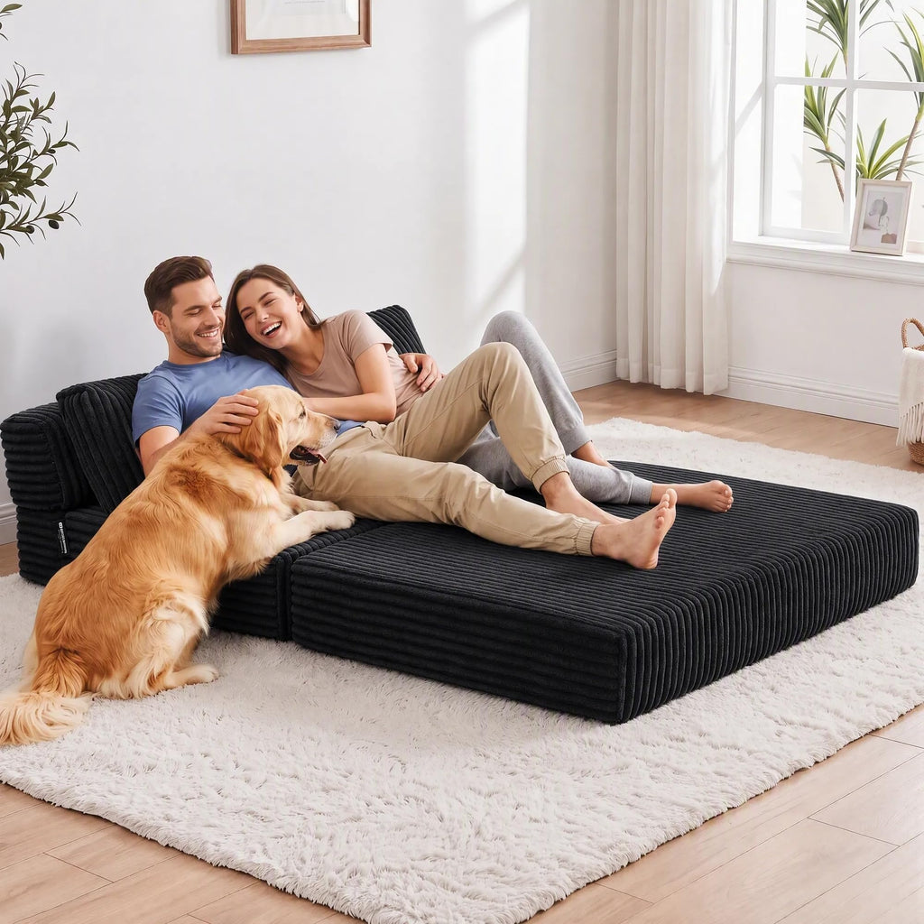 Folding Sofa Bed Convertible 4 in 1 Sleeper Chair Black Single