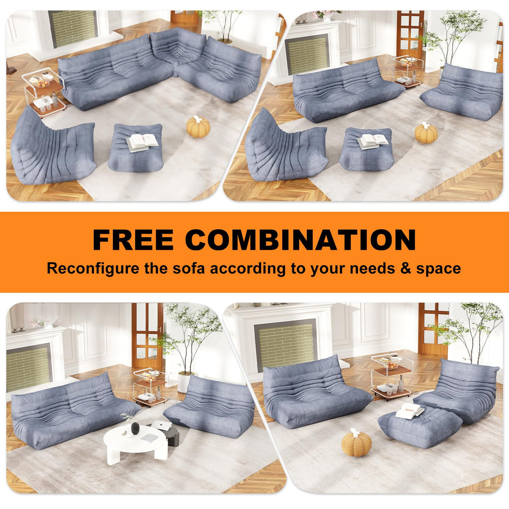 Full Foam 3-Seater Sofa, Bean Bag Floor Couch for Adults, Waterproof Fabric