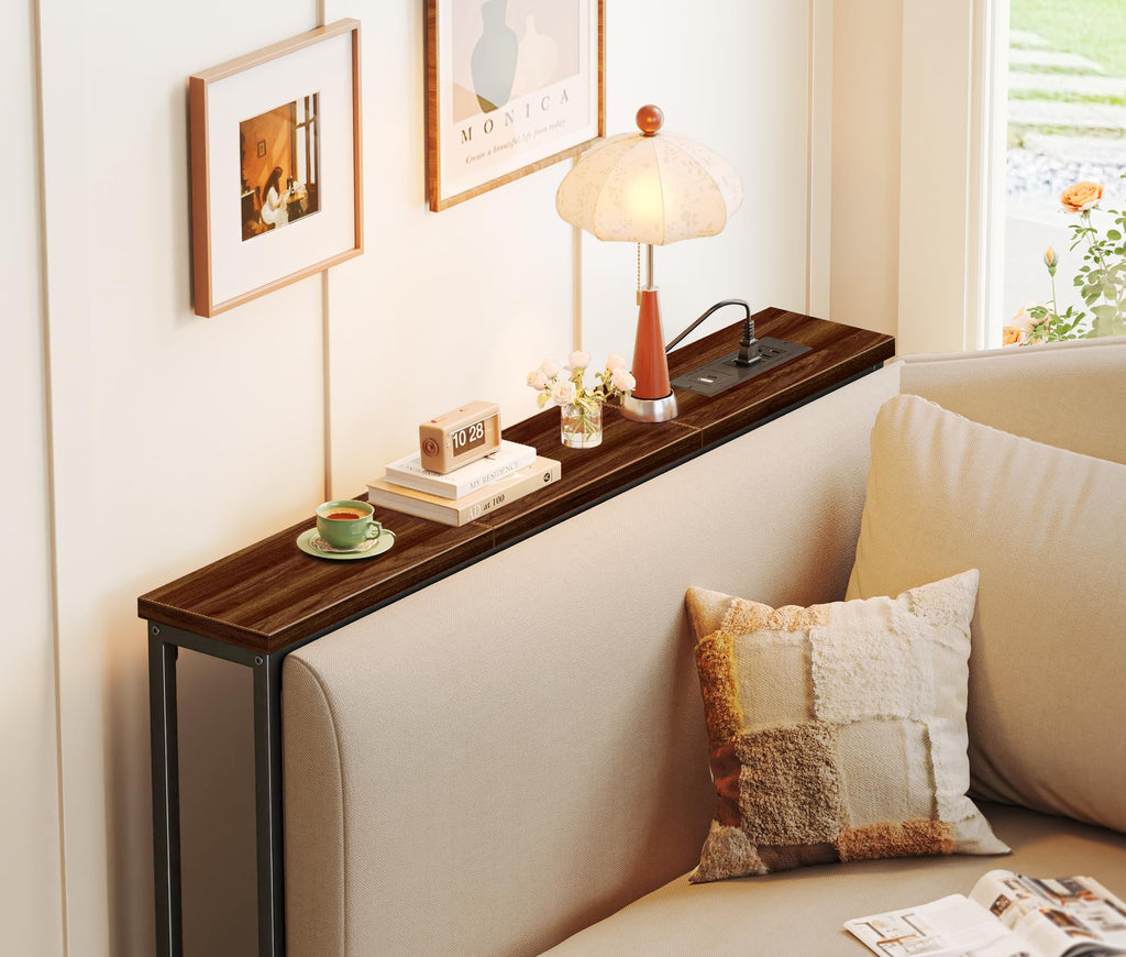 SUPERJARE 110.2 inch Narrow Behind Couch Table with Charging Stations