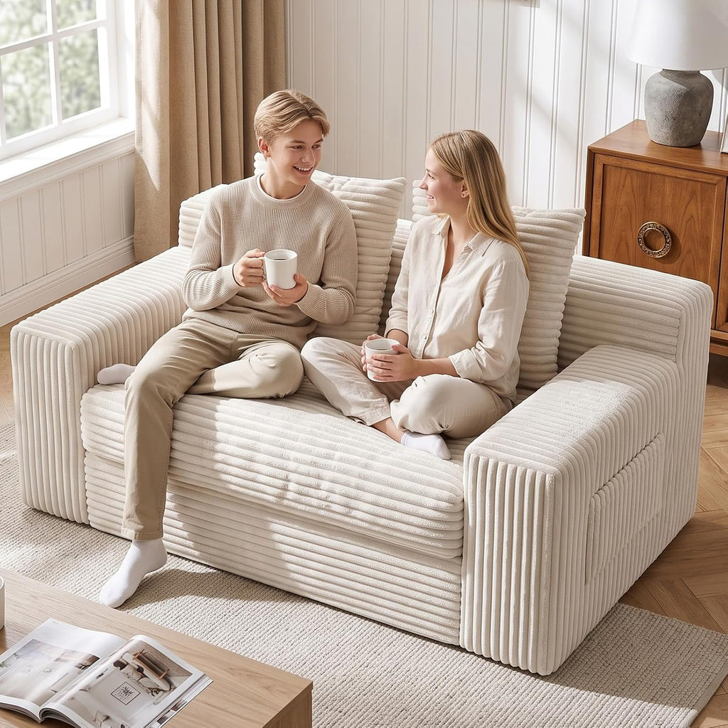 Boneless Couches for Living Room, 2 Seater Boneless Loveseat Sofa, Premium Memory Foam Couch in a Box, Cozy Bean Bag Couch, Lazy Floor Sofa & Loveseat for Bedroom Office Lounge Apartment,Beige