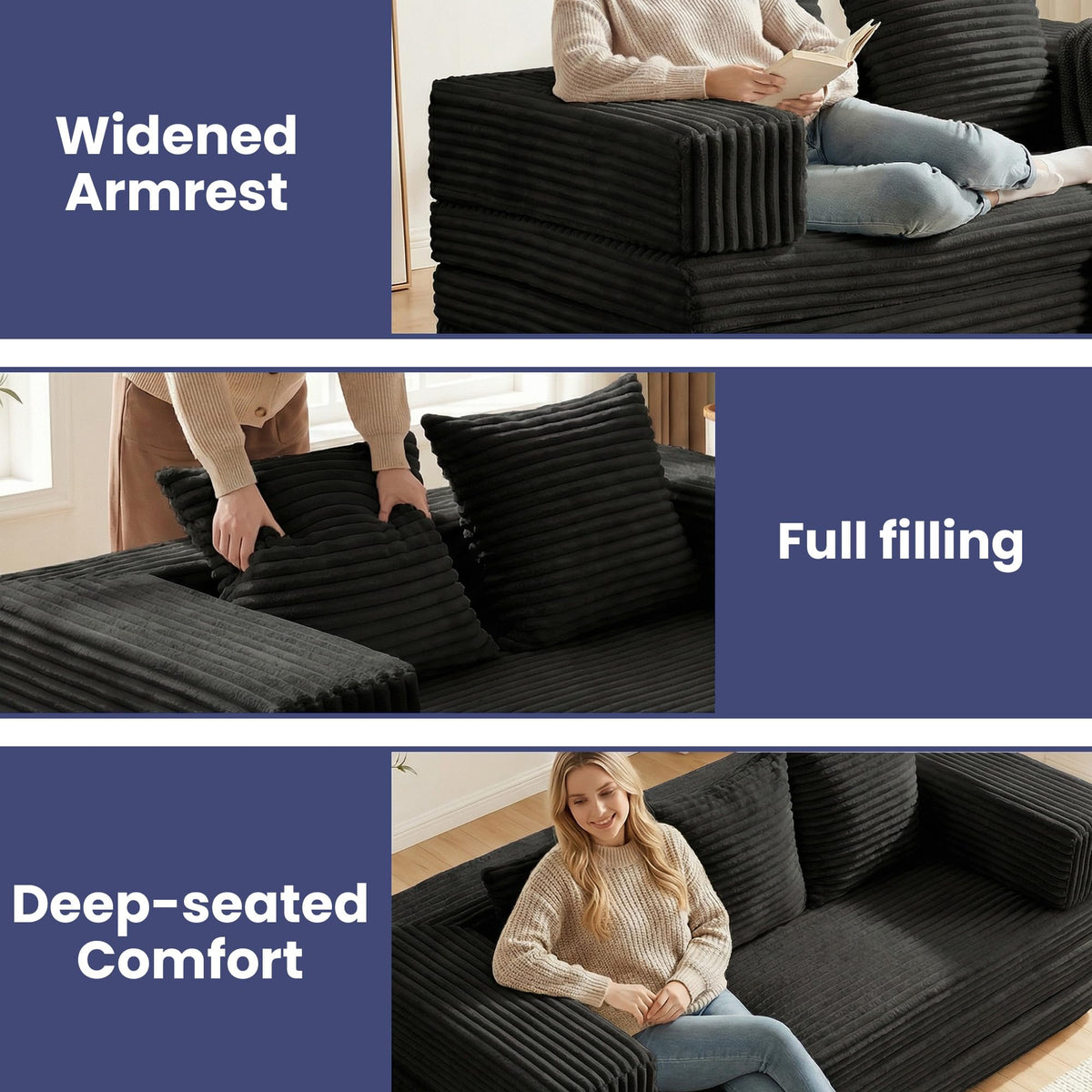 Convertible Sofa Bed, 4-in-1 Boneless Loveseat with Removable Armrests Backrest, Corduroy Futon Couch Bed with Pillow, Foldable Mattress Sleeper Sofa for Living Room Bedroom Small Place (Beige)