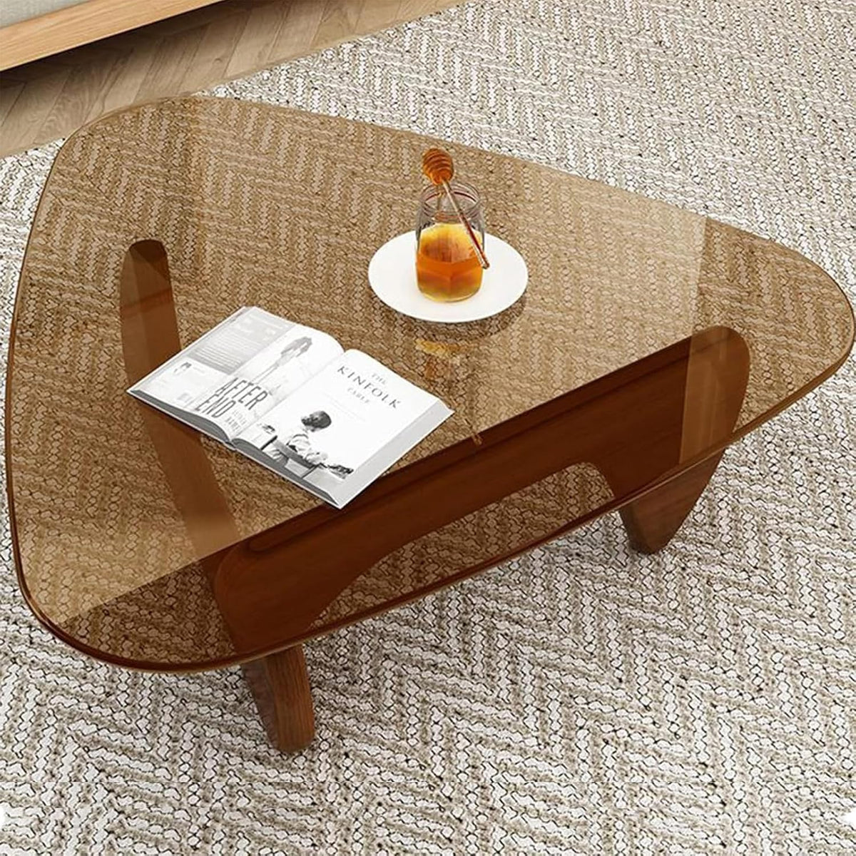 Mid Century Modern Coffee Table, Triangle Glass Coffee Table
