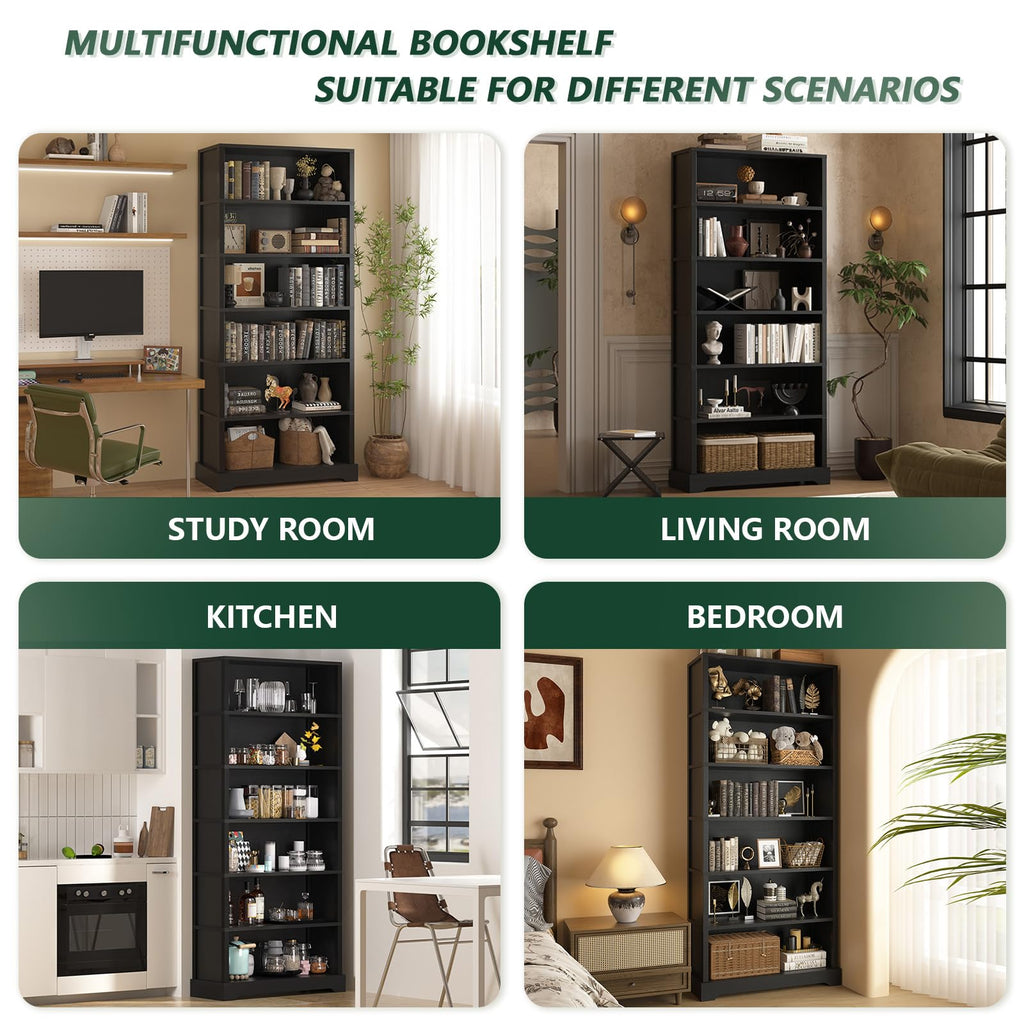 TVU 5 Tiers Wooden Bookshelf, 65.2" Tall Farmhouse Style Open Bookcase, 31.5" Wide Standing Book Shelf with Storage for Study Room, Living Room, Walnut Brown