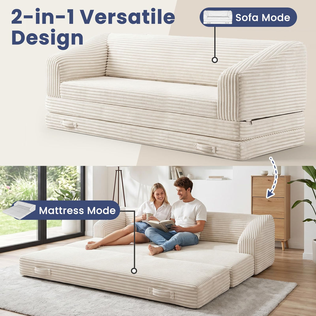 Convertible Folding Sofa Bed, 2-in-1 Single Boneless Sofa with Soft Corduroy & Ultra-Thick Backrest, Foldable Boneless Chair Lounger Sleeper Sofa for Small Apartment, Living Room, Home Office