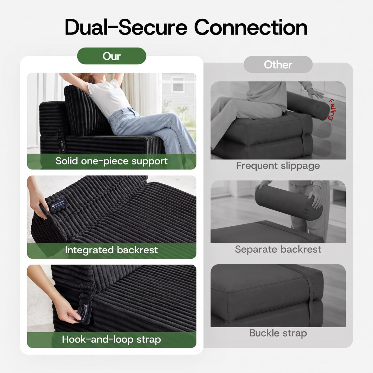 Folding Sofa Bed Convertible 4 in 1 Sleeper Chair Black Single